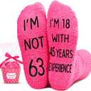 HAPPYPOP 70 Year Old Birthday Gifts - 61 62 63 64 65 66 67 68 69 70 Birthday Socks in Pink (18 With 45 Years Experience Fuzzy Pink)