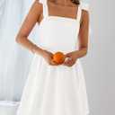 ZESICA Womens Summer Sleeveless Mini Dress Tie Shoulder Square Neck High Waist Swing A Line Short Sundresses (White, S)