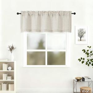 Lecloud Natural Valances for Windows 18 Inch Length, Light Filtering Faux Linen Kitchen Curtains for Small Window, Airy Rod Pocket Farmhouse Drapes for Cafe Apartment Bathroom, 52" W x 18" L 1 Panel
