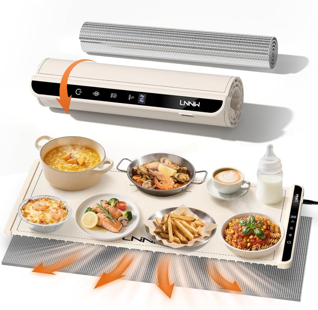Extra Large Food Warming Mat with Heat-Resistant Pad, 36X15 Inch, 6 Temperature & 6 Timer Settings, Child Lock Safety, Fits More Dishes for Family Dinners and Parties, Warm White