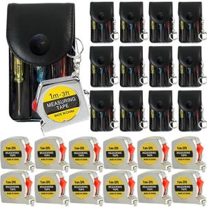 Mini Screwdriver Keychain Tape Measure Keychains Set Retractable Keychain Tape Measure Mini Screwdrivers in Pouch Keychain for Birthday Party Favors and Daily Use, 1 m/ 3 ft (24 Pcs)