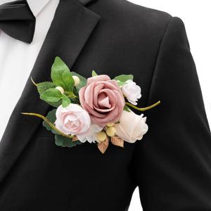 Ling's moment Pocket Boutonniere Single, Boutonniere for Men Groom for Wedding, Prom, Homecoming, Anniversary, Graduation, etc.Dusty Rose Ranunculus, 6" W x 5" H