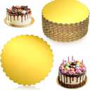 50 Pack Gold Cake Boards 12 Inch Round Disposable Cake Circle Base Board Valentine's Day Cakes Cardboard Rounds Scallop Edge Grease Proof Coated Plate for Wedding Christmas Birthday Dessert