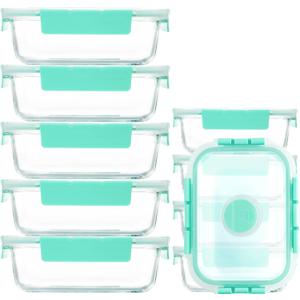 YANGNAY 5 Pack Glass Meal Prep Containers with Steam Vent, Food Storage Containers with Airtight Lids, Dishwasher/Microwave/Oven/Freezer Safe Glass Containers for Leftovers (Green)