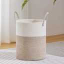 VIPOSCO Large Laundry Hamper, Tall Woven Rope Storage Basket for Blanket, Toys, Dirty Clothes in Living Room, Bathroom, Bedroom - 53L White & Brown