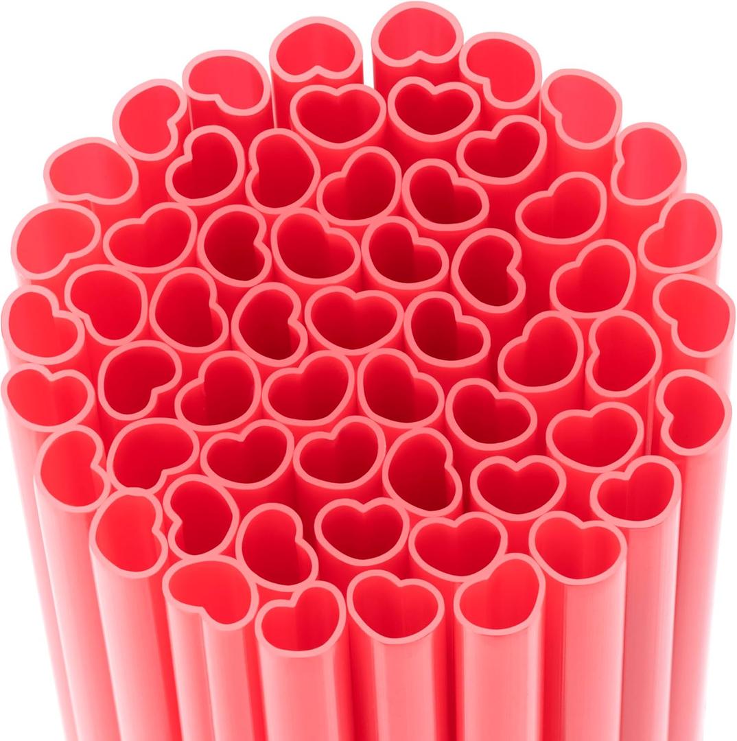 Jumbo 10mm Wide Individually Wrapped Red Heart Shape Disposable Straws, Cute Plastic Drinking Straws for Valentines & Galentines Day Wedding Smoothie, Milkshake(100 Pcs)