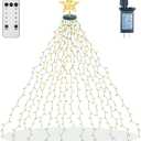 aneeway Christmas Tree Lights with Star Toppers, 410 LED Christmas Lights with 8 Modes & Memory Function, 6.6FT x 16 String Lights with Remote Control & Timing for Xmas Ornaments - Warm White