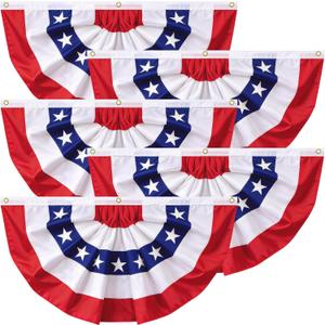 5PCS 2x4 Ft 4th of July Decorations - Patriotic Bunting Flags Outdoor, Red White and Blue Pleated Fan Flags for Memorial Day, Independence Day & 250th Anniversary Parade Decor