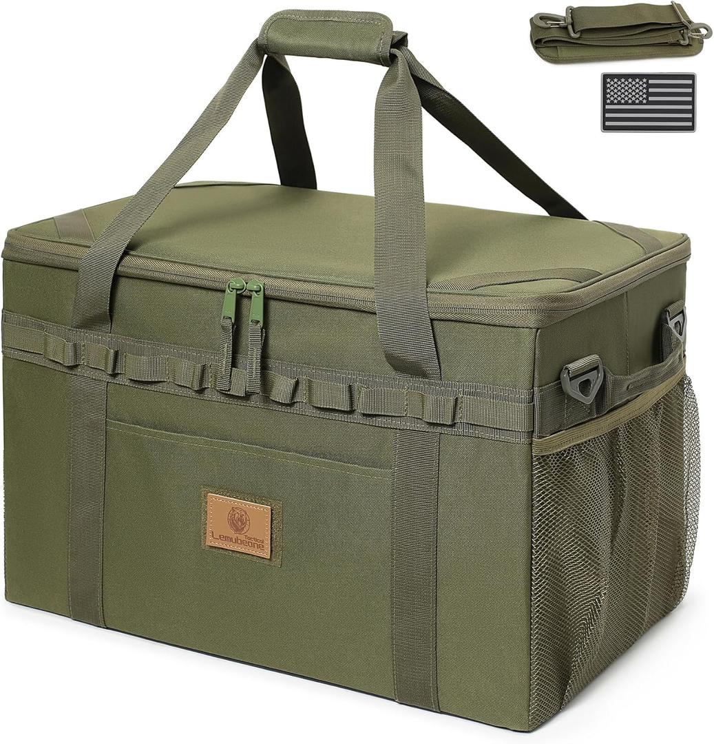 Lemubeane Tactical Camping Storage Bag Utility Tote Bag Camping Kitchen Organizer with Axe Holder & Shoulder Strap (OD Green, Medium (38L))