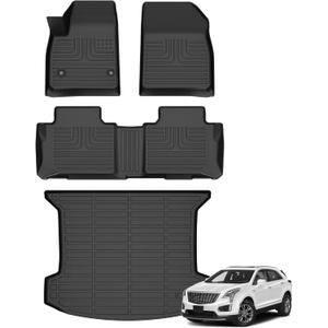 Floor Mats & Cargo Liner for Cadillac XT5 2017-2026 All Weather Automotive TPE Liners Set Anti-Slip Waterproof Floor Liners Accessories (Car Mats+Trunk Mat) Black