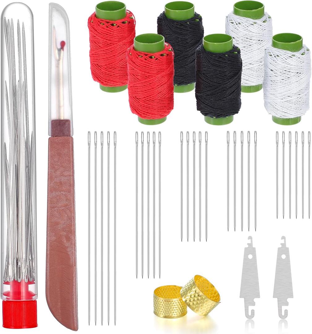 33Pcs Big Eye Steel Needles Set Portable Hand Sewing Kit Suitable for Beginners and Everyday Use, Include 25 Steel Needles, 3 Reels of Thread, Seam Ripper, 2 Needle Threader, 2 Thimbles