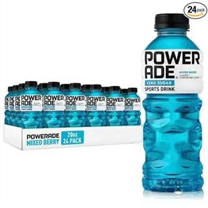 POWERADE Electrolyte Enhanced Zero Sugar Mixed Berry Sports Drink, 20 Ounce (Pack of 24) Best By 07/28/25