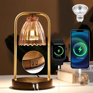 CATY&KITTEN Candle Warmer Lamp with Timer & Dimmer, Table lamp with USB and Type C Output,Dimmable Wax Melt Warmer with 2 * 50W Bulbs, Christmas Gifts and House Warming Gift,Home Decorations Gift