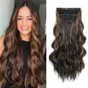 Clip in Hair Extensions, Highlight balayage dark brown Hair Extensions, 6 PCS Hairpieces, Natural & Blends Well (20inch, 6pcs, Dark Roasted Coffee & Caramel Brown)