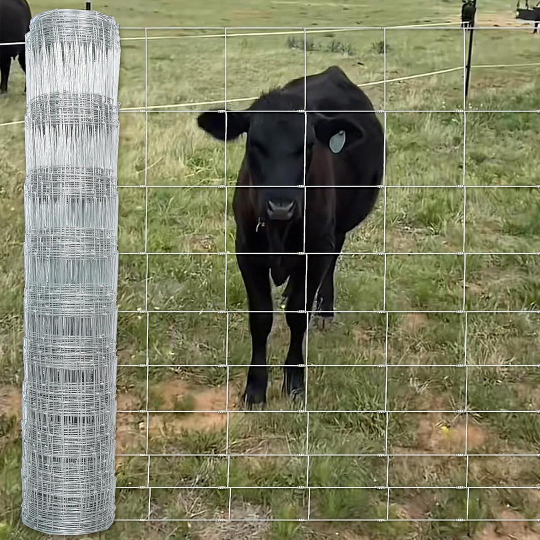 Farm Fence, 4ft X 164ft Wire Fence, Goat Cattle Deer Livestock Fence, Galvanized Woven Hog Wire Fencing,Fencing for Yard and Animals Protection