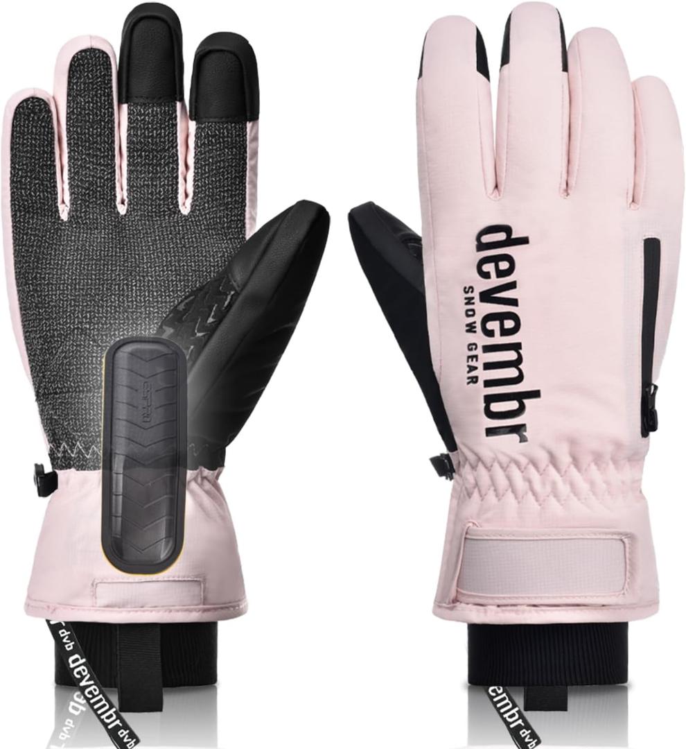 devembr Ski Gloves with Wrist Guards and Undercuff Design, Snowboarding Gloves Touchscreen (Small, Pink)