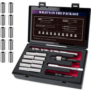 M11X1.5 Metric Thread Repair Kit with Insert HSS Drill, Tap, Counterbore, Installation Driver, 10PCS Stainless Steel Insert M11X1.5X30MM M11X1.5 Metric Thread Repair Kit with Insert HSS Drill, Tap, Counterbore, Installation Driver, 10PCS Stainless Steel Insert M11X1.5X30MM