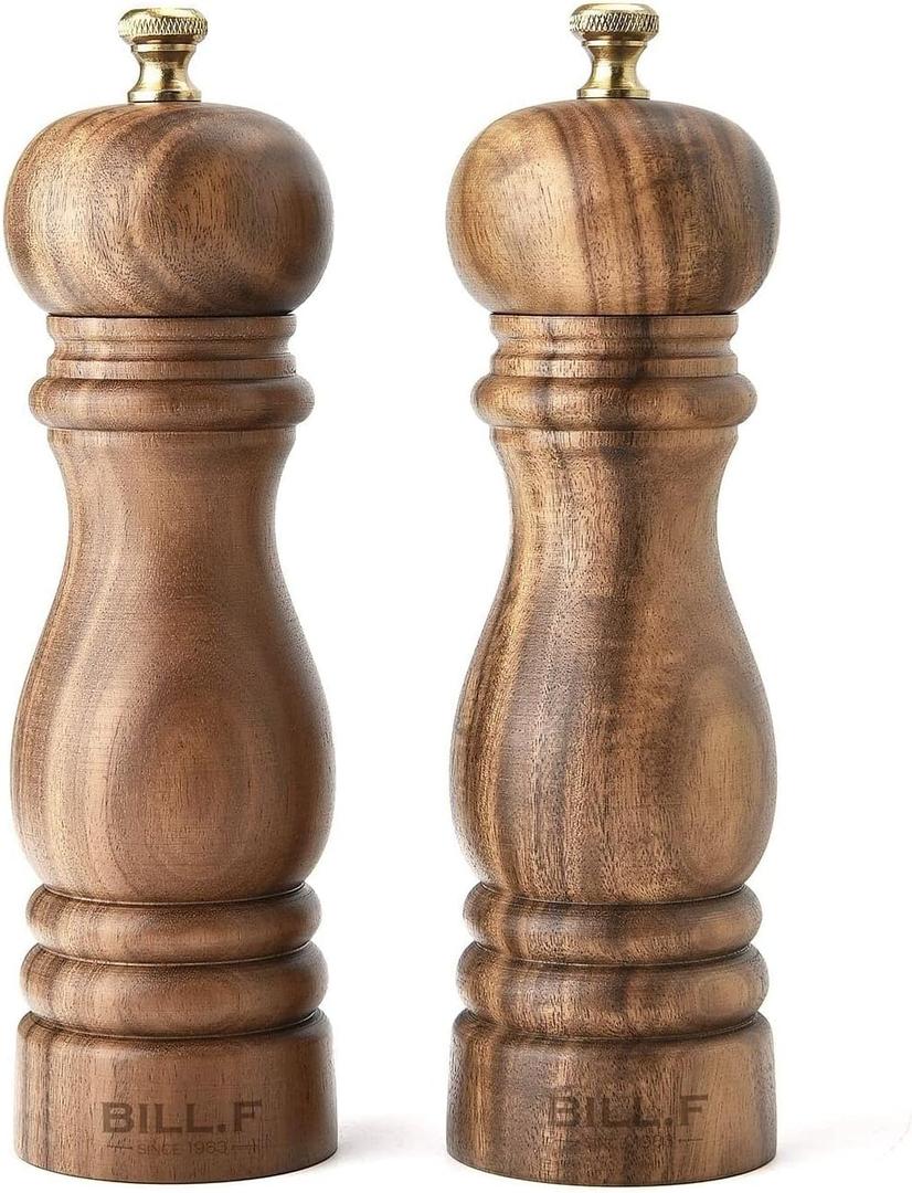 BILL.F Salt and Pepper Grinder Pepper Mill Grinder Pepper Grinders Salt Mill Set of 2 with Adjustable Ceramic Rotor 7 Inch (Acacia Original)