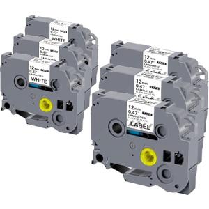 Hehua Tze Tz Tape 0.47 Laminated Tape 12mm Compatible for Brother Label Maker Tape TZe-131 for Ptouch PTD400 PTD600 PTD210 PTH110 (Black on White+Black on Clear, 3+3 Pack)