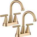 Cobbe Bathroom Faucets for Sink 3 Hole, 4 Inch with Pop Up Drain and 2 Supply Hoses, 2 Handle Center set Bathroom Faucet for Sink Vanity, Brushed Gold, 2 Pack