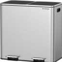 SONGMICS Trash Can, 2 x 10.6 Gallon (2 x 40 L) Garbage Can for Kitchen, with 15 Trash Bags, 2 Compartments, Plastic Inner Buckets and Hinged Lids, Airtight, Silver and Black ULTB730E80