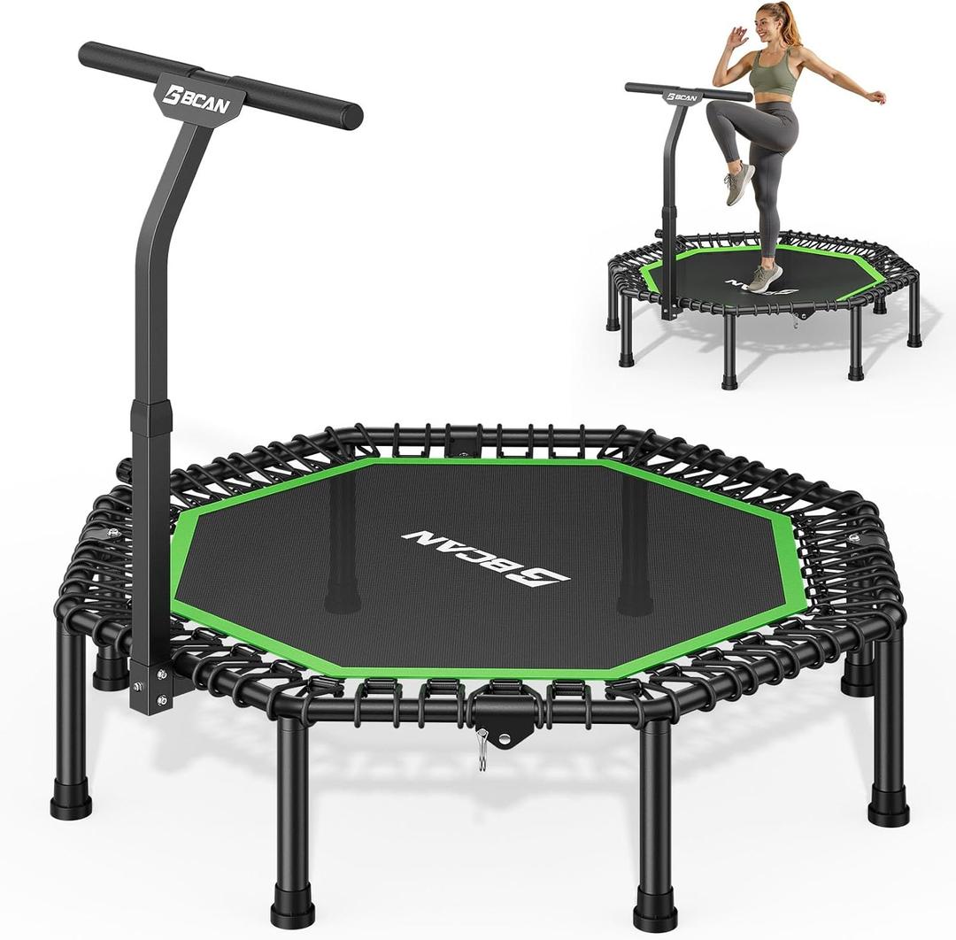 BCAN BT3 51" Octagonal Rebounder Trampoline for Adults, 450LBS Max Load Fitness Trampoline with Large Jumping Area, Silent Bungee Mini Trampoline with T-Adjustable Handle for Home Gym