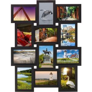 MELANNCO Collage Picture Frame for Wall, Holds 12 Photos - Six 4x6 and Six 6x4 Images, 18x23 Inch Black Plastic Frame, Hang Horizontal or Vertical, Gallery Wall Decor