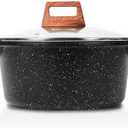 ESLITE LIFE Nonstick Stock Pot with Lid, 5 Quart Granite Casserole Large Soup Pot Pasta Cooking Pot, Induction Compatible, PTFE & PFOA Free, Black
