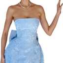 JUMISEE Embroidery Satin Homecoming Dress with Bow Modest Strapless Mini Dresses A Line Short Prom Dress Party Gown (Blue, M)
