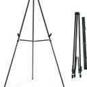 Falling in Art Aluminum Flip Chart Display Easel Stand with Adjustable Floor for Boardroom, Whiteboard, Paper Pads, Signage, 63 1/2'' High, Black