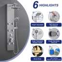 ROVATE Shower Panel Tower System 304 Stainless Steel, Shower Panel System with Adjustable Rainfall Shower Head, 6 Body Massage Jets and 5 Functions Handheld, Brushed Surface