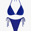 ZAFUL Triangle Bikini for Women 2 Piece Halter Bikini Sets Sexy High Cut Bathing Suit Side Tie Wave Textured Swimsuits M