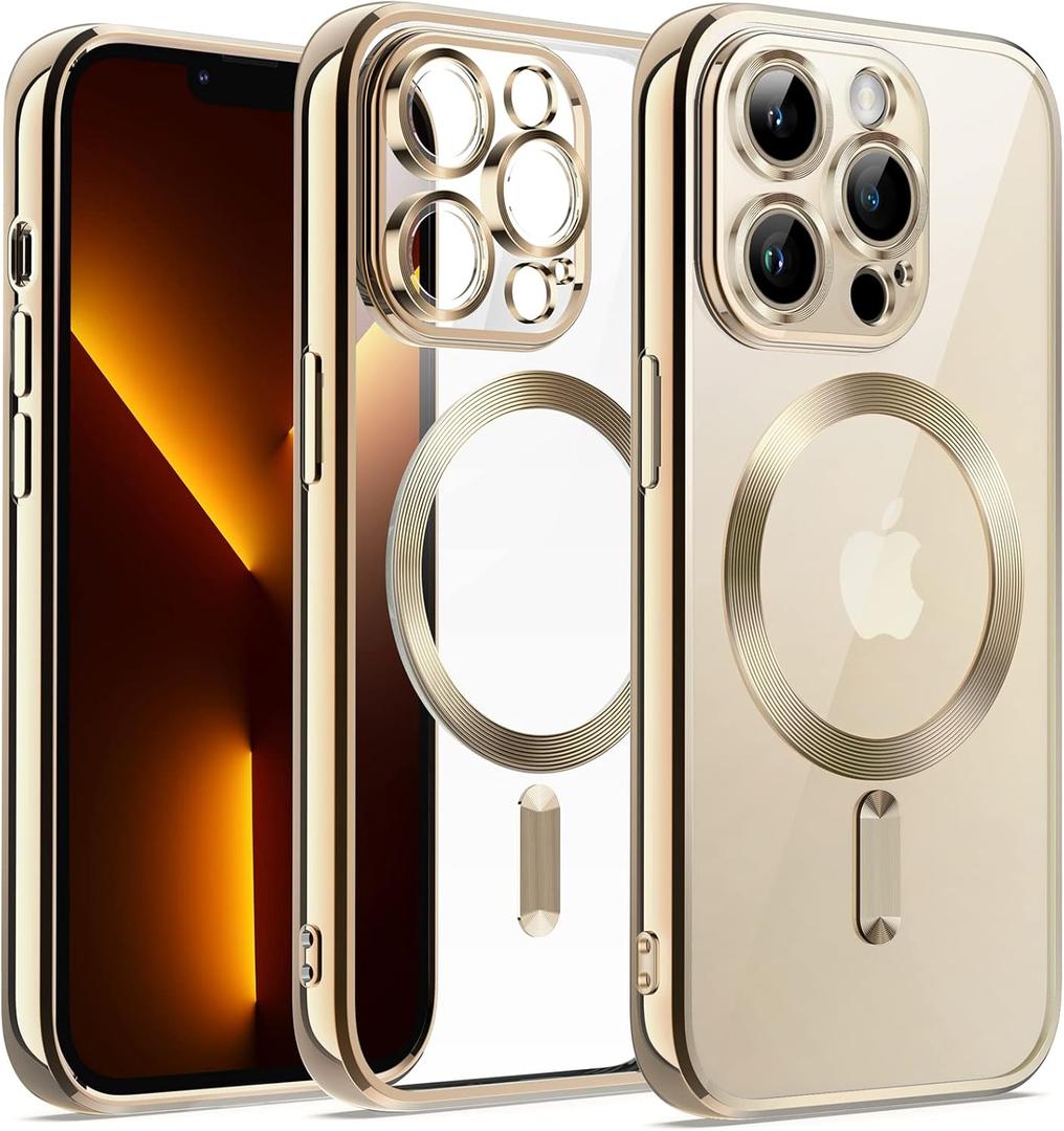 JETech Soft Clear Case for iPhone 13 Pro Max 6.7-Inch, Camera Lens Full Protection, Compatible with MagSafe Wireless Charging, Shockproof Electroplated TPU Phone Cover (Gold)
