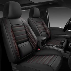 Tacoma Seat Covers 2016-2023 Full Set, Leather Truck Interior Sets with Lumbar Support Custom Fit for Toyota Tacoma 3rd Gen Double/Crew Cab SR SR5 TRD Sport TRD Off-Road TRD Pro (Black Red)
