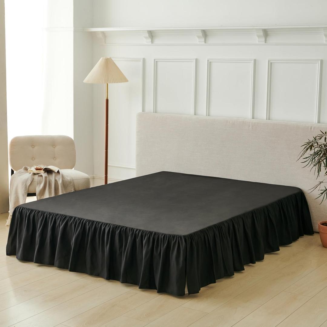 Bed Skirt Queen Size Ruffled Bed Skirt with Split Corners, Queen Bed Skirts 18 Inch Drop with Platform, Black, 18'' Queen