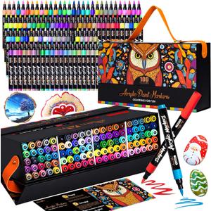 Aen Art 100 Colors Acrylic Paint Marker Precision Brush Tip Paint Pens Work on Paper, Rock Painting, Stone, Wood, Glass, Ceramic, DIY & Art Supplies Classroom & Art Supplies Gift