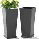 Set of 2 Tall Planters, 24" Large Indoor Outdoor Flower Pots with Tray, Modern Tapered Planters for Porch, Patio, Garden, Backyard (Cement Gray)
