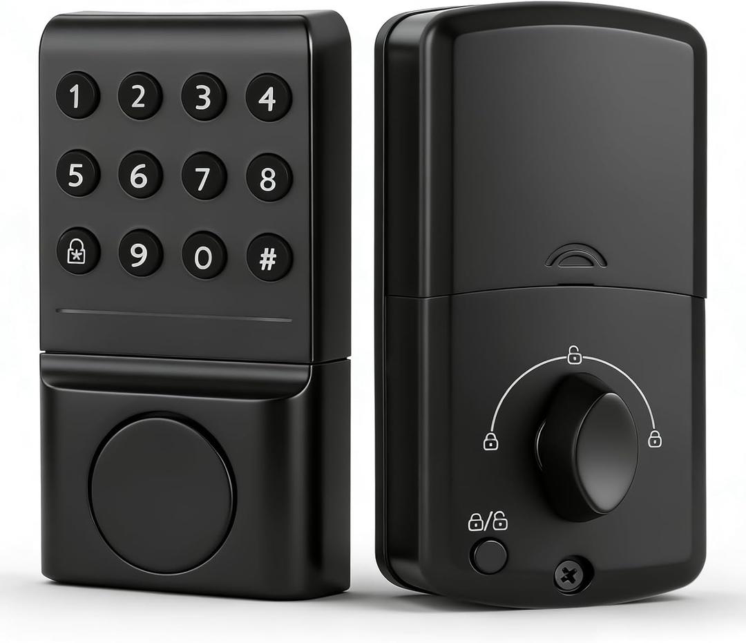 Matte Black Smart Keypad Deadbolt Keyless Entry Front Door Lock, Customizable User Codes & Auto-Lock, Easy Install (Includes 2 Backup Keys)