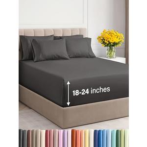 Extra Deep King Sheet Set - 6 Piece Breathable & Cooling Sheets - Hotel Luxury Bedding Set w/18-24 Inch Extra Deep Pockets - Easy & Secure Fit - Super Soft, Wrinkle Free & Comfy - Charcoal, King Size