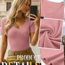 Neer 4 Pack Women's V Neck T-Shirts Cotton Short Sleeve Ribbed Slim Fit Tops Casual Summer Basic Tee Multipack (L)