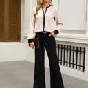 SOFIA'S CHOICE Women's Business Casual Long Sleeve Dressy Blouse Work Tops Corporate Outfits Shirts Khaki and Black Medium (M)