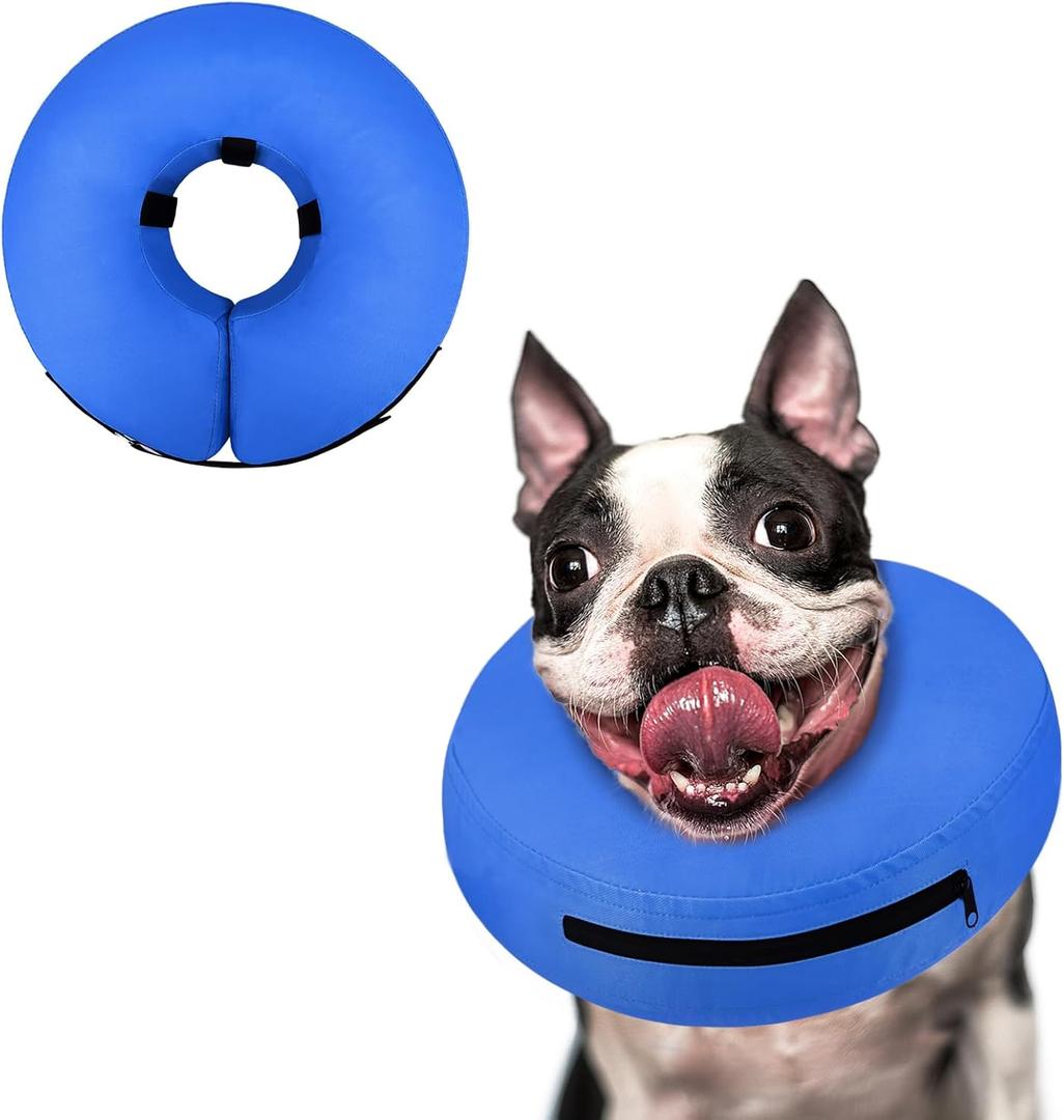 Supet Inflatable Dog Cone Collar Alternative After Surgery, Doggie Neck Donut Collar Recovery ECollar for Post Surgery, Soft Dog Cone for Small Medium Puppies Cats (S(Neck 7"-9.5"), Solid Blue)