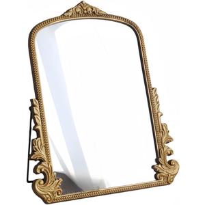 Large Vintage Gold Table Mirror  16" x 20" Antique Arched Design with Wooden Frame, Oversized Vanity Mirror for Bedroom, Living Room, Makeup Table