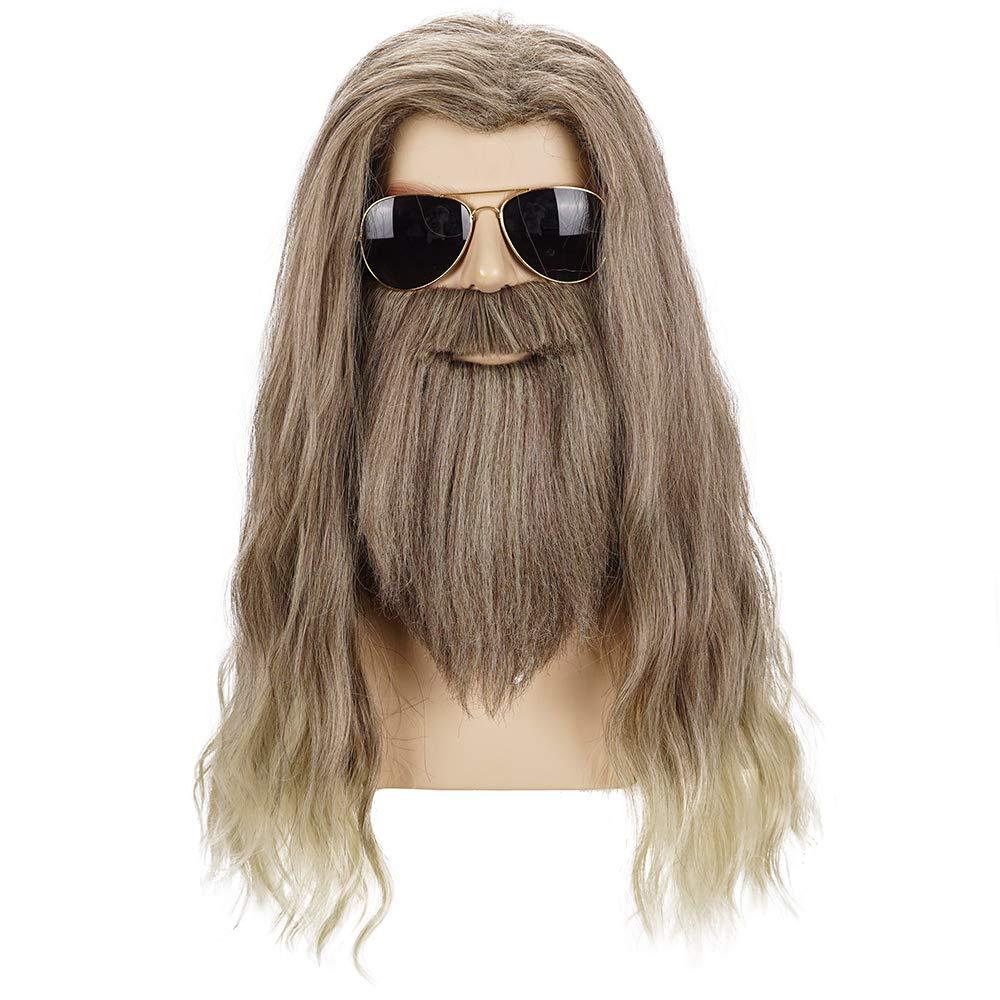 morvally Long Curly Golden Brown Beard Wig for Adult Men Cosplay Costume Halloween Anime Party