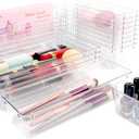 Drawer Organizer with Non-Slip Silicone Pads Set of 15,Clear Plastic Vanity Organizer Storage Bins Containers,4 Size Desk Organizer Tray