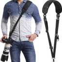Waka Rapid Camera Neck Strap with Quick Release and Safety Tether, Adjustable Shoulder Sling Strap for Nikon Canon Sony Olympus DSLR - Black