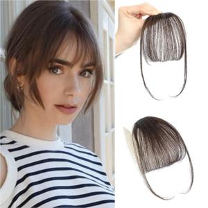 Clip In Bangs 100% Human Hair Wispy Bangs Hair Clip Dark Brown with Temples Real Human Hair Fake Bangs Extensions For Natural Hair