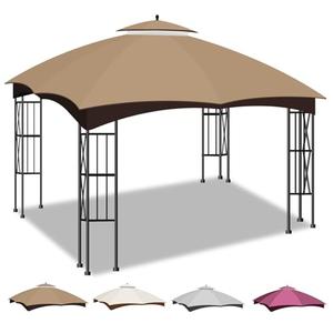 10x12 Canopy Replacement Top, Double Tiered Gazebo Cover with Air Vent Heavy Duty, Waterproof Gazebo Roof with Upgraded 300D Polyester for Outdoor Patio Garden Canopy, Khaki