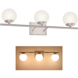 New Bathroom Vanity Light Fixtures 3 Lights Brushed Nickel Glass Shade Modern Wall Bar Sconce Over Mirror