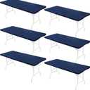 Fivenl 6 Pack Spandex Table Top Cover for 6FT Rectangle Table, Stretch Fitted Tablecloth Washable Elastic Edge for Indoor Outdoor Party Picnic Camping (30" W x 72" L, Navy Blue)